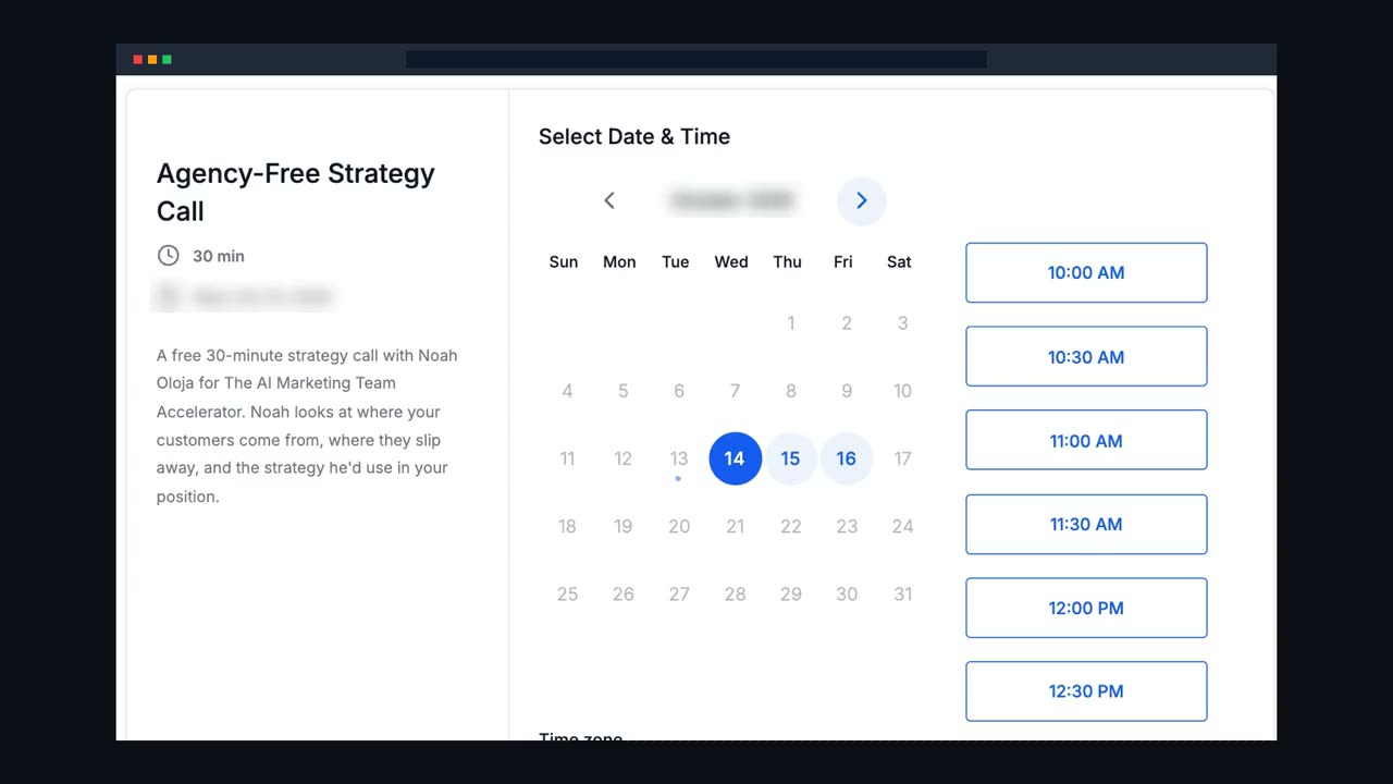 The Client Acquisition Strategy Call booking calendar